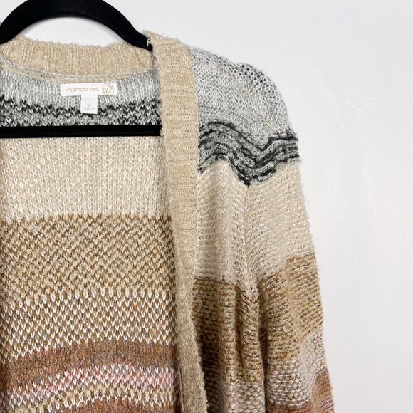 Westport Medium M Brown Blue Multi Striped Textured Open Front Cardigan Sweater - Picture 3 of 7